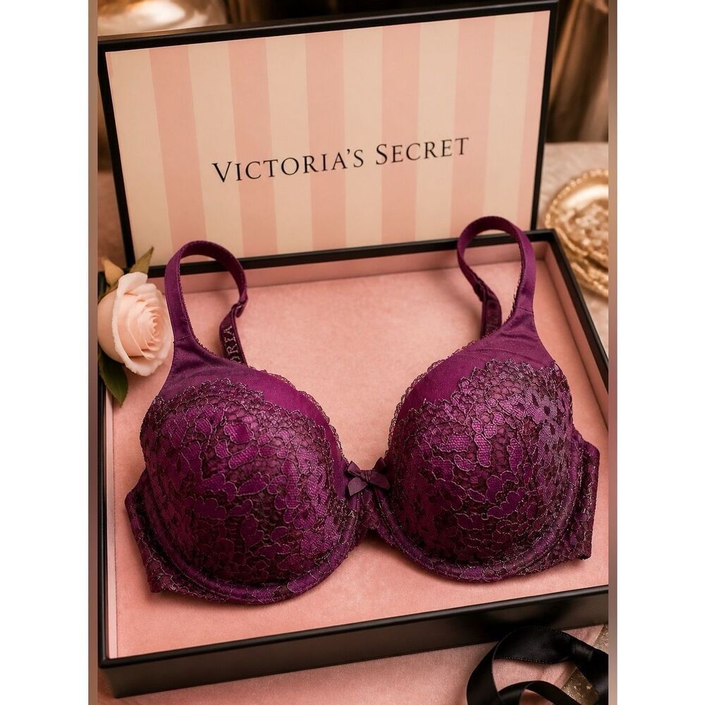 PURPLE w METALLIC LACE BODY BY VICTORIA LINED 34D